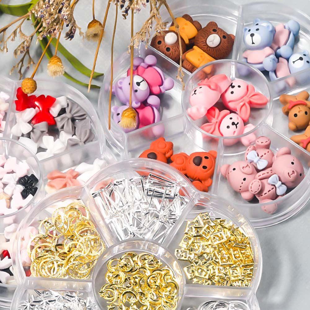 Phụ Kiện Trang Trí Móng Nghệ Thuật Hình Gấu / Bướm / Trái Tim Lấp Lánh Mềm Mại Phong Cách Nhật Bản