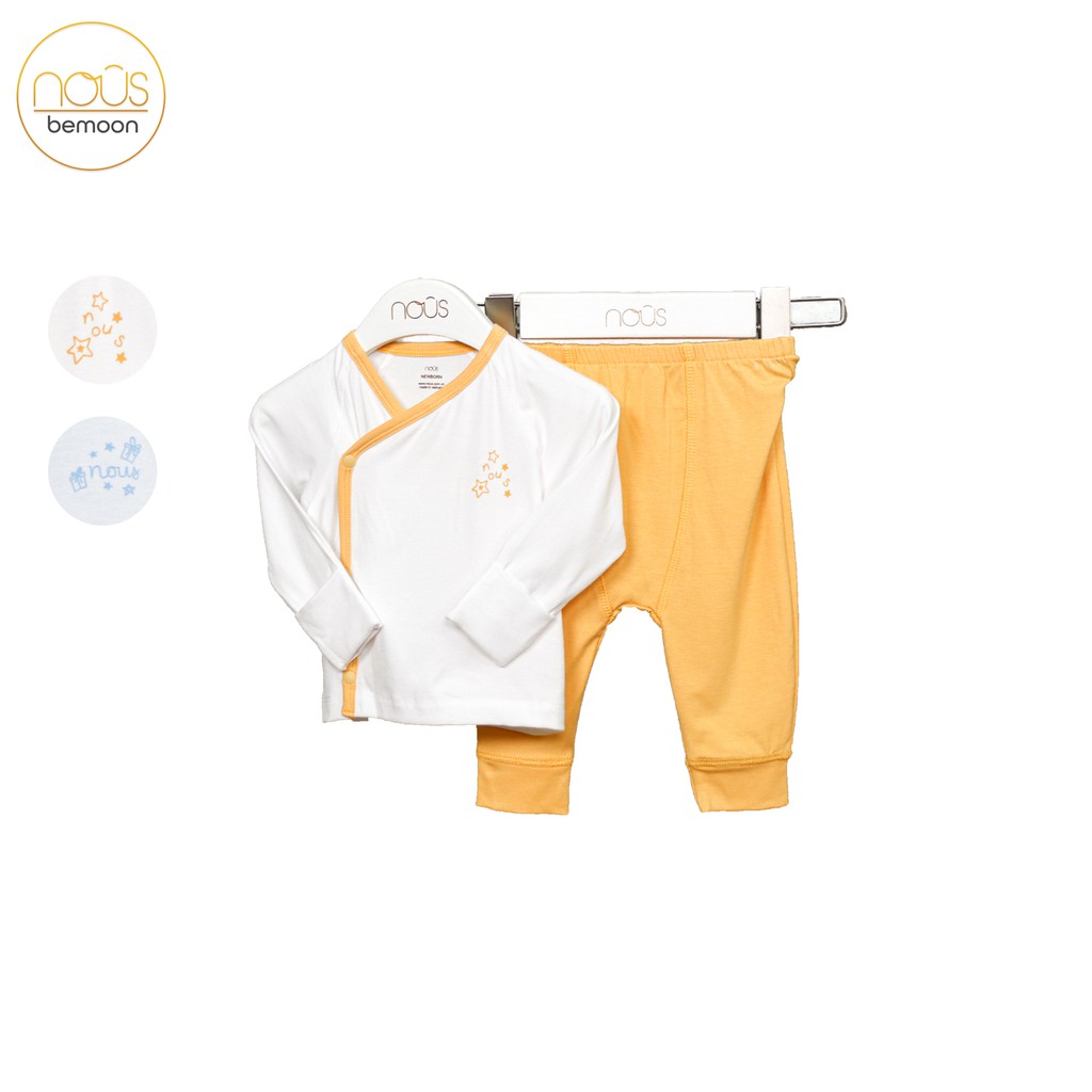 [Mã FARSBR152 giảm 15% đơn 99K] Bộ quần áo sơ sinh Nous - Bộ cài lệch newborn Nous Petit trắng vàng