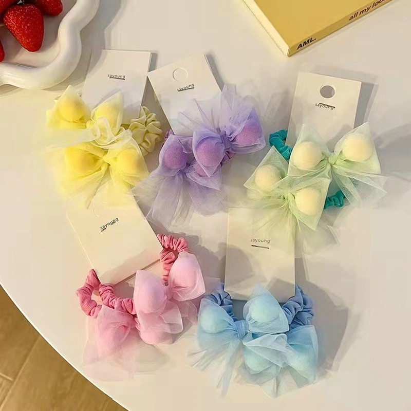 Set 2 Dây Cột Tóc Co Giãn Đính Nơ Dễ Thương Cho Bé