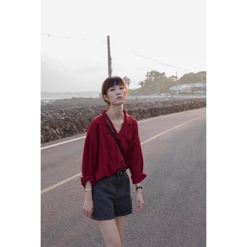 Áo sơ mi nữ oversize form rộng cổ vest phong cách