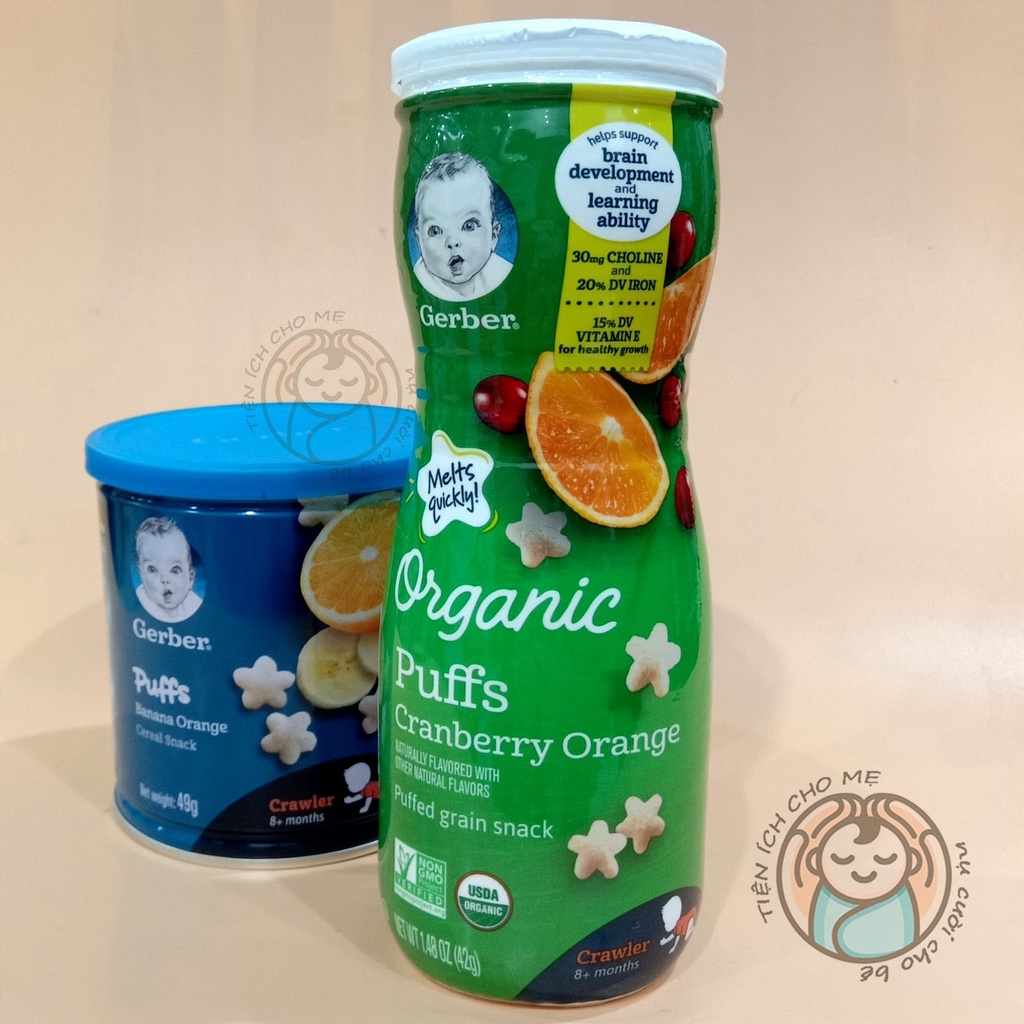 Bánh ăn dặm Gerber Puffs Organic ngôi sao vị trái cây cho bé từ 8 tháng tuổi nhiều dinh dưỡng