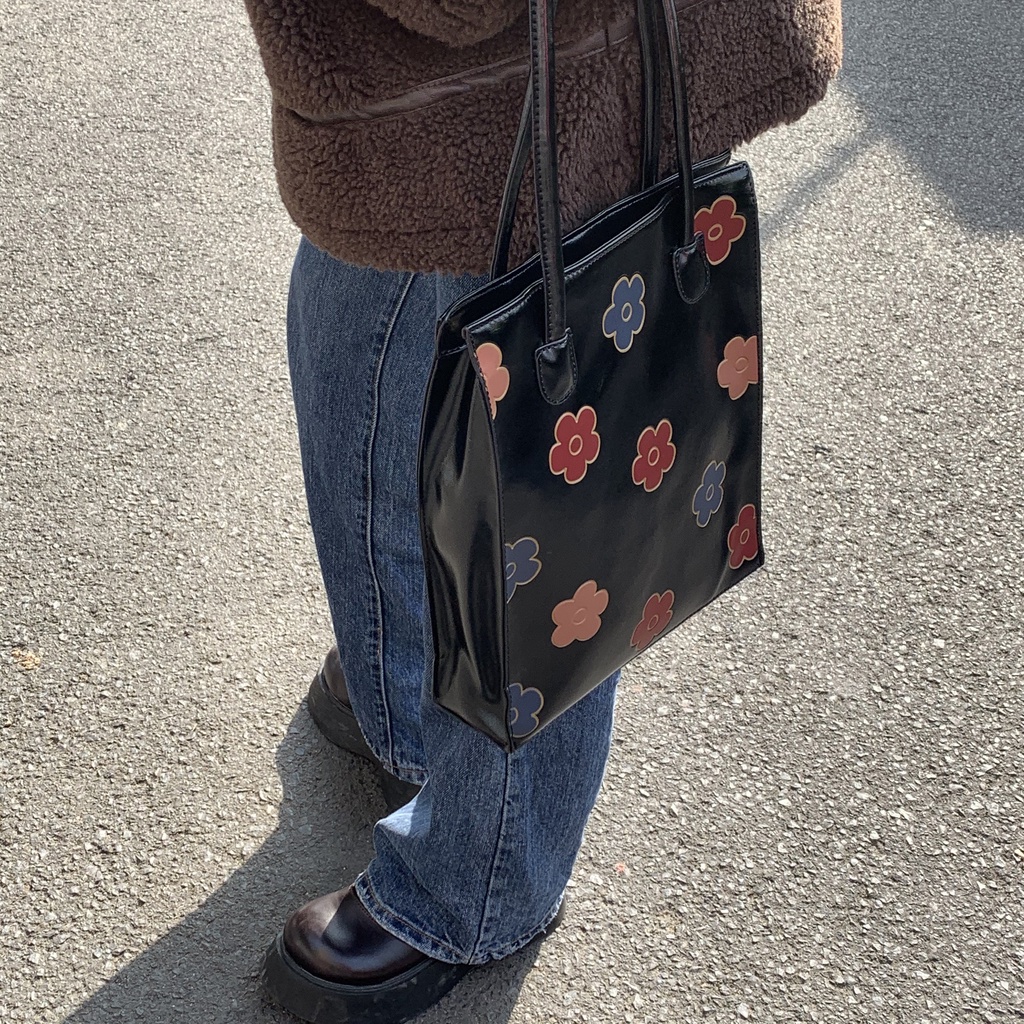 Túi Xách Da Bóng Họa Tiết Hoa Phong Cách Retro Hàn Quốc