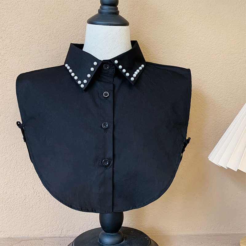 Cổ Áo Sơ Mi Đính Hạt Ngọc Trai Giả Màu Trắng / Đen Sang Trọng Cho Nữ