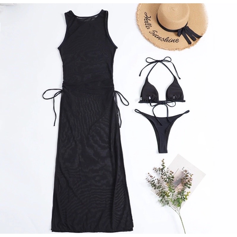 BY013 - Bikini Kèm Váy Voan Đen - Đồ Bơi Nữ Kín Đáo Nhưng Không Kém Phần Gợi Cảm