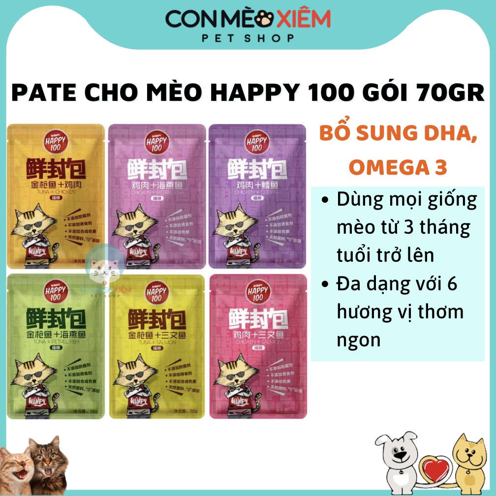 Pate cho mèo Happy100 70g, thức ăn tăng cân mập mèo con lớn nhỏ Con Mèo Xiêm