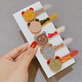 Set kẹp tóc họa tiết chữ LOVE với mặt cười đính kim cương thời trang Hàn Quốc
