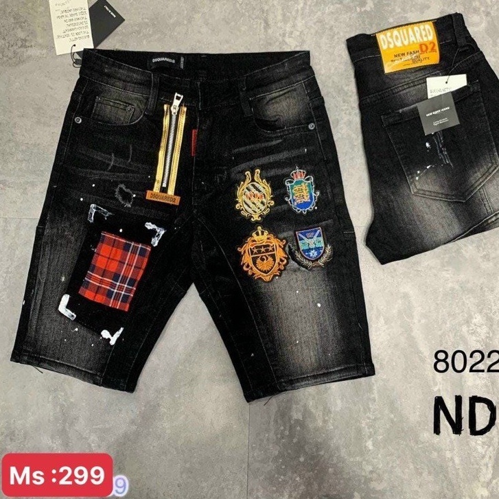 Quần short jean nam màu xám đậm thêu phối dây kéo độc lạ vải dày dặn co giãn bốn chiều cao cấp giá rẻ form regular 299
