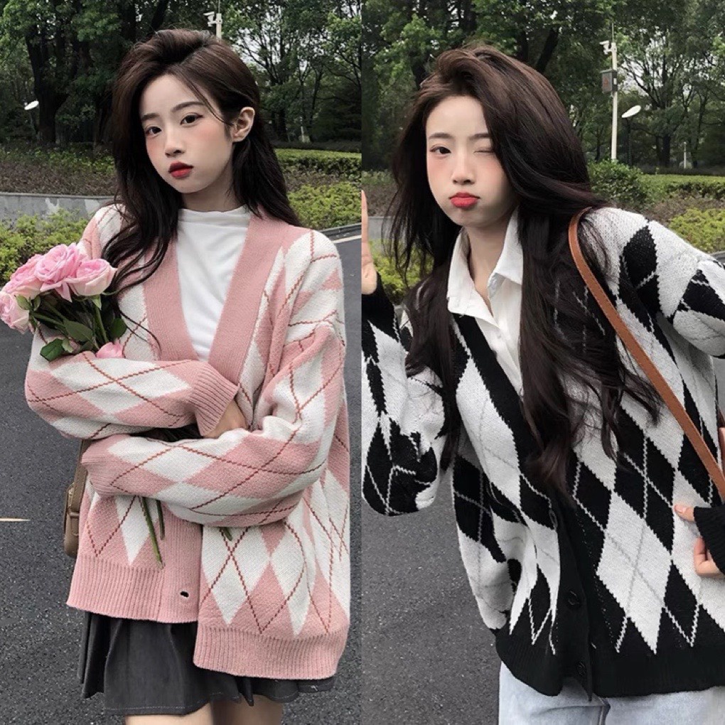 Aó cadigan len ÁO KHOÁC NỮ Cardigan kẻ caro phong cách Hàn Quốc thời trang cho nữ MỚI NHẤT 2021