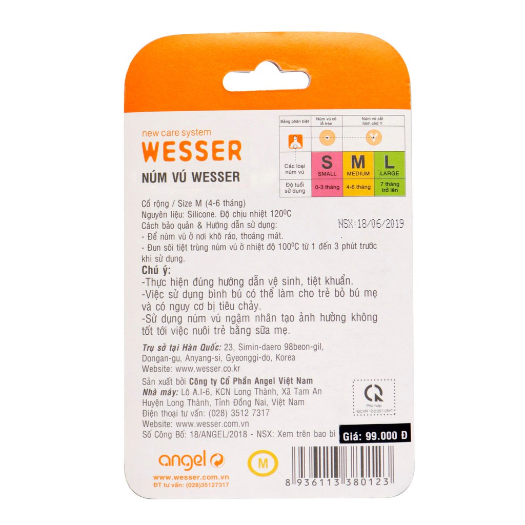 [CHÍNH HÃNG] Bộ Đôi Núm Vú Wesser Cổ Rộng Size M (Cho bé 4-6 tháng)