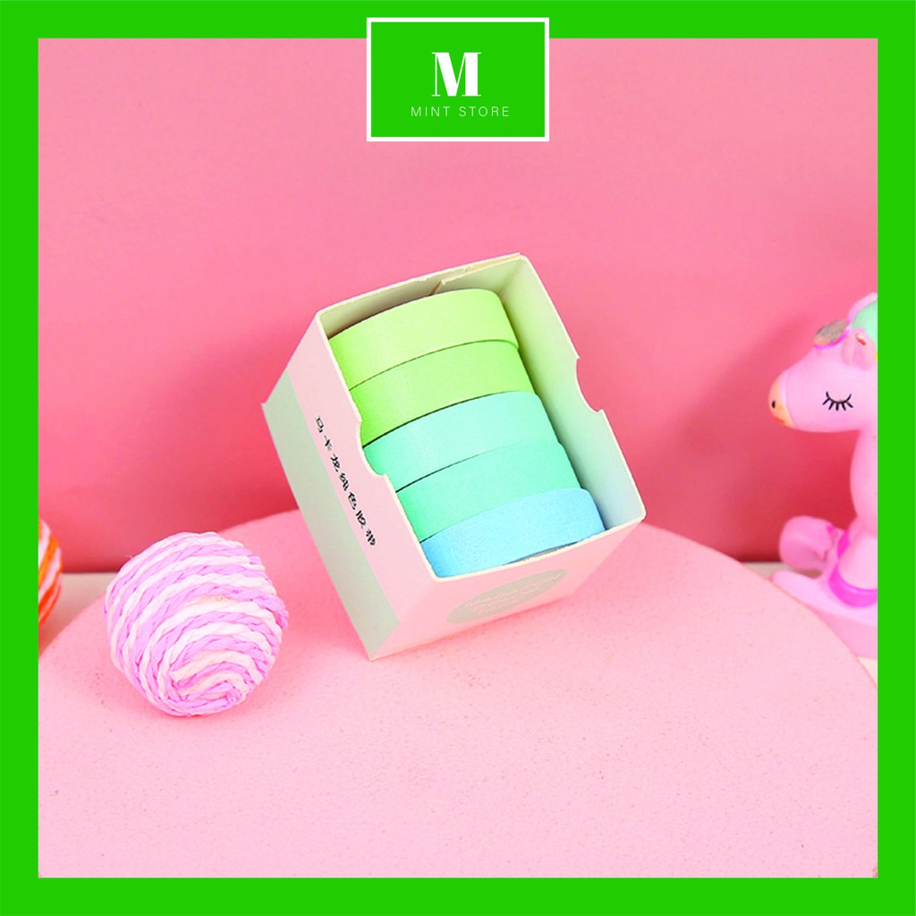 SET 5 cuộn giấy dán Washi Tape màu Pastel Simple Color siêu xinh, dán siêu dính cao cấp Nhật Bản - MINT STORE