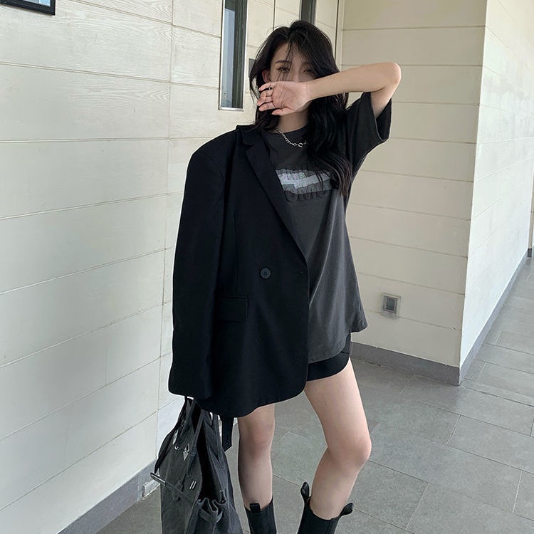 Áo Thun Tay Ngắn Dáng Rộng In Chữ Màu Xám Đậm Thời Trang Mùa Hè Hàng Mới Dành Cho Bạn Nữ 2021