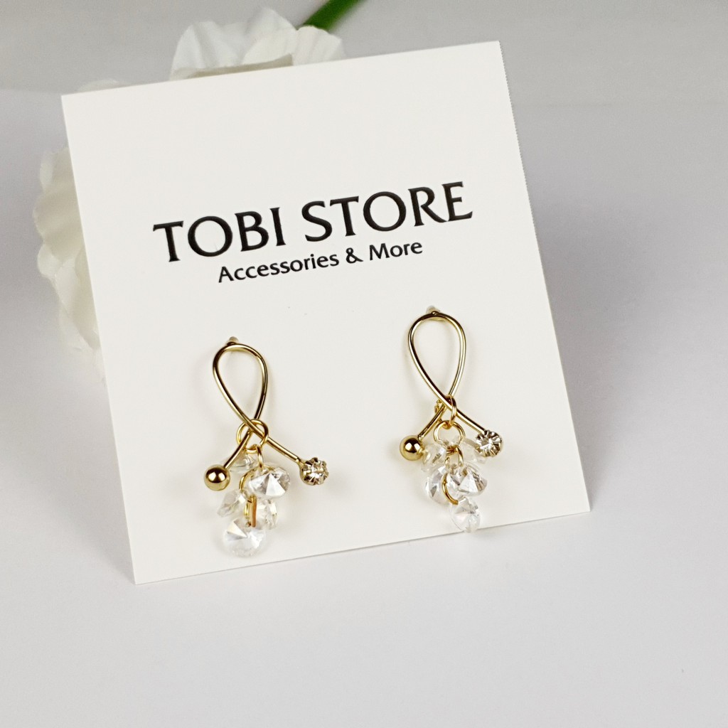 [Mã FAMARAL2 giảm 10K đơn 50K]Khuyên tai dáng dài dành cho nữ đính pha lê chùm nhỏ TB117 TOBI STORE