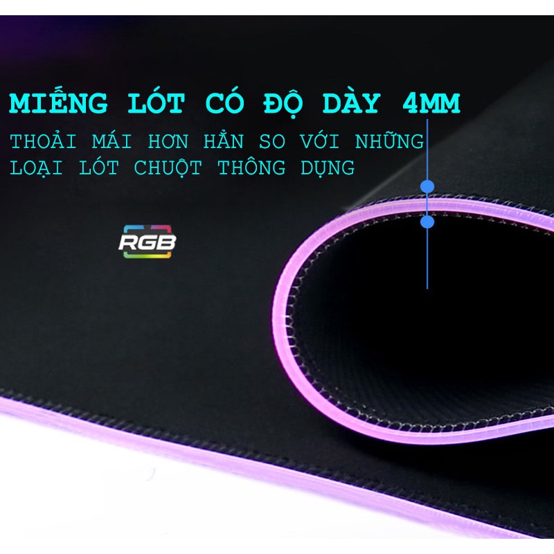 Lót chuột cỡ lớn LED RGB 80x30cm dày dặn 4mm pad chuột chơi game cỡ lớn chống trượt siêu bền siêu đẹp,hình ảnh sắc nét