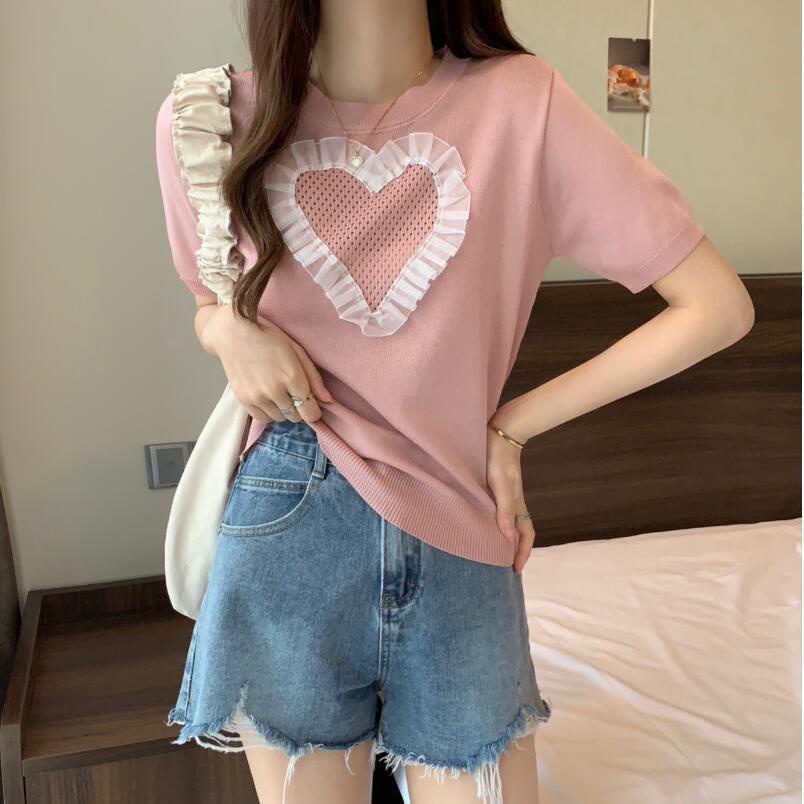Áo Thun Dệt Kim Tay Ngắn Cổ Tròn Dáng Rộng Thời Trang Mùa Hè Cho Nữ