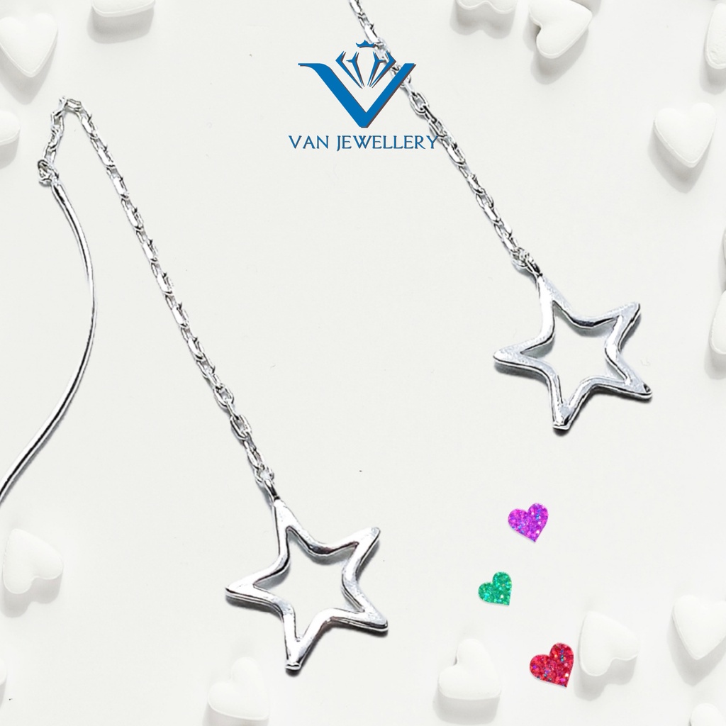 Bông tai bạc ta Bông dáng dài treo Ngôi Sao lung linh