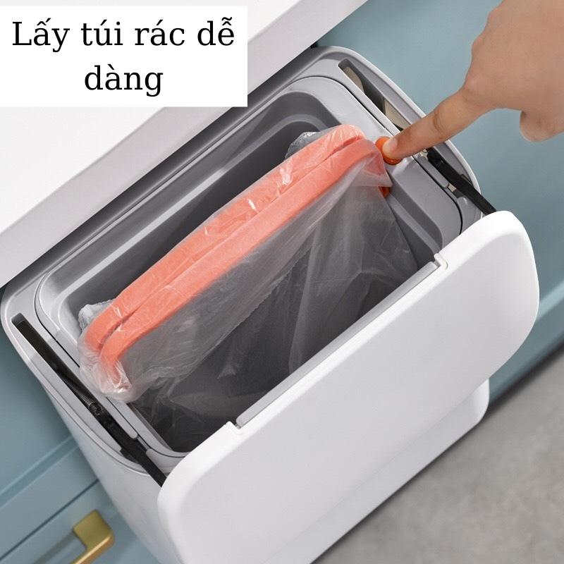 Thùng rác treo tủ bếp có nắp đậy thùng rác dán tường nhà vệ sinh dung tích 9 lít