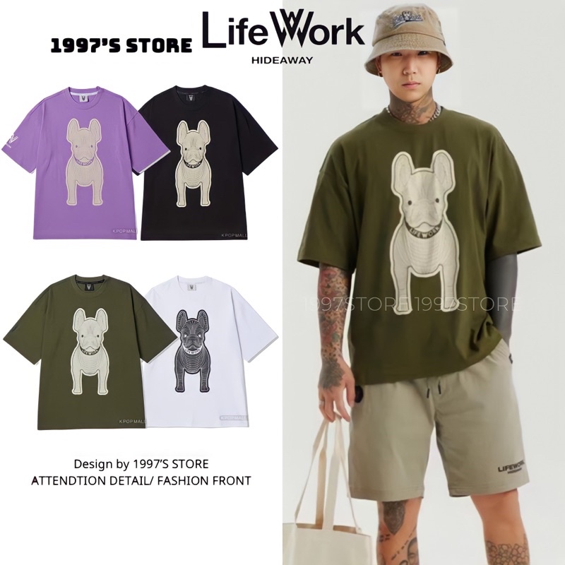 Áo thun tay lỡ form rộng nam nữ in hình chó siêu dễ thương chất cotton siêu mềm mát