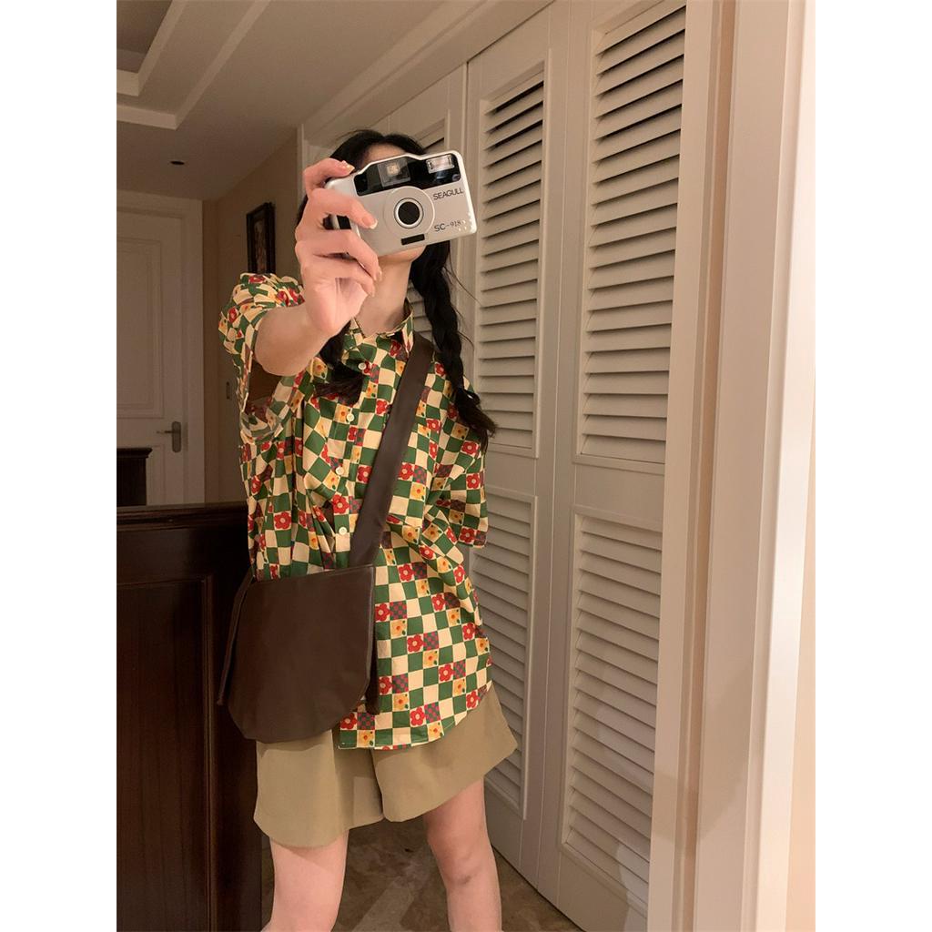 Áo Sơ Mi Hoa Dáng Rộng Ngắn Tay Phong Cách Hong Kong Kiểu Mới 64085