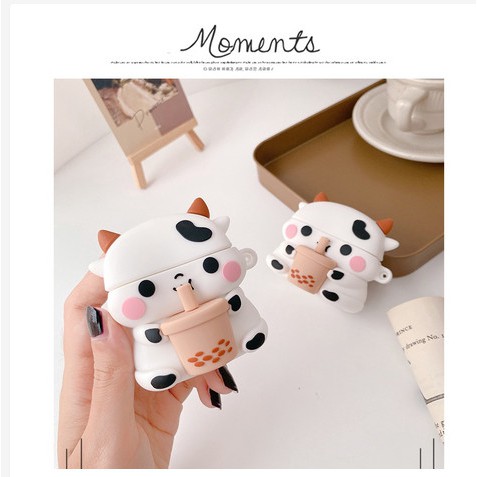 ☘️Tặng kèm dây đeo☘️Case Airpod 1 2 Pro ...Vỏ bao bọc Bò sữa uống Trà sữa đựng tai nghe không dây airpods silicon mềm