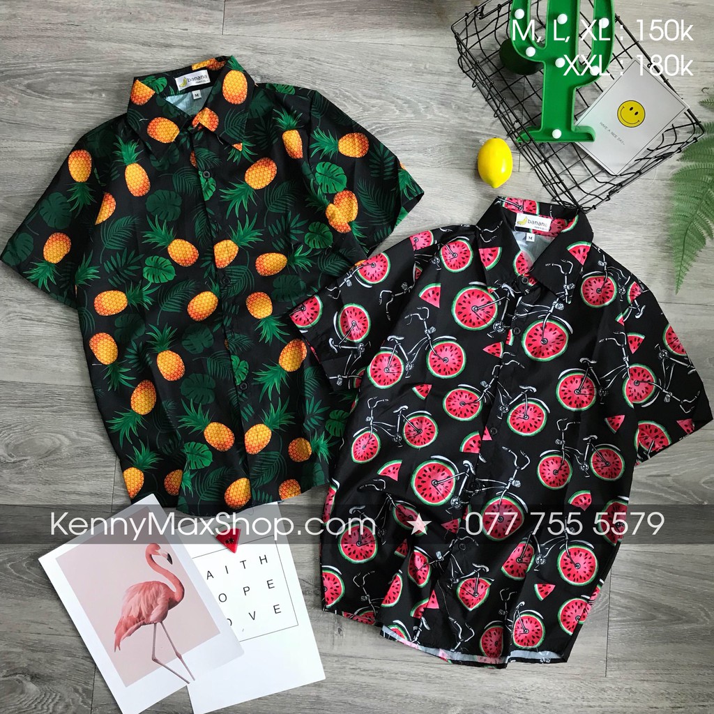 Áo sơ mi trái cây, Sơ Mi Hawaii Đi Biển - Dưa hấu, Trái thơm - #SMA03