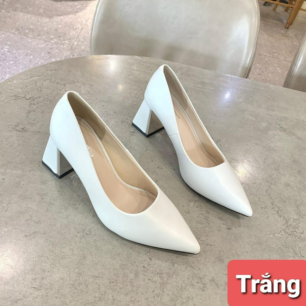 Giày cao gót nữ giày cao gót 5P giày cao gót vuông phối bạc
