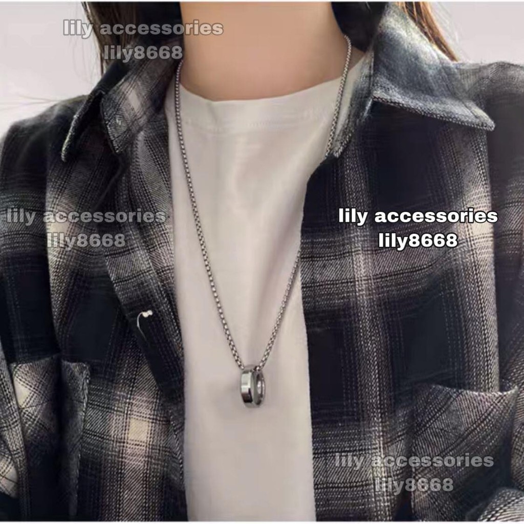 Ring Pendant Chain Necklace dây chuyền vòng cổ titan phối nhẫn không gỉ không đen siêu bền cho nam nữ unisex BTS