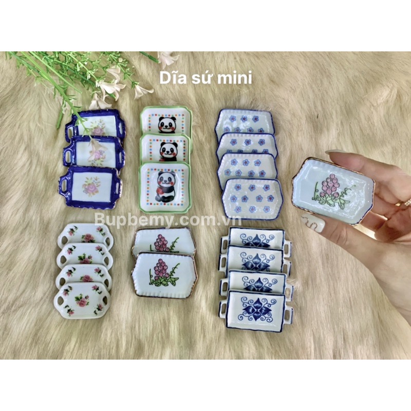 Dĩa sứ mini cho nhà búp bê, đồ chơi mini xinh xắn giá rẻ trang trí nhà búp bê.