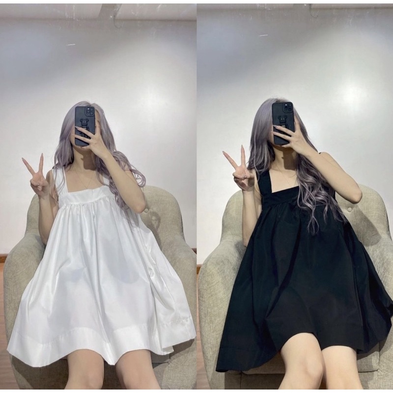 ÁO BABYDOLL HAI DÂY KOLA DRESS Thiết kế form dài giấu quần dáng bồng bềnh style hàn quốc ullzang