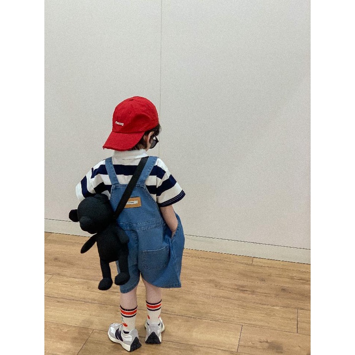 Bộ Trang Phục Hai Mảnh Áo Sơ Mi Tay Ngắn Và Quần Short Denim Họa Tiết Kẻ Sọc Thời Trang Mùa Hè Hàn Quốc Nhật Bản Dành Cho Bé Trai 2022