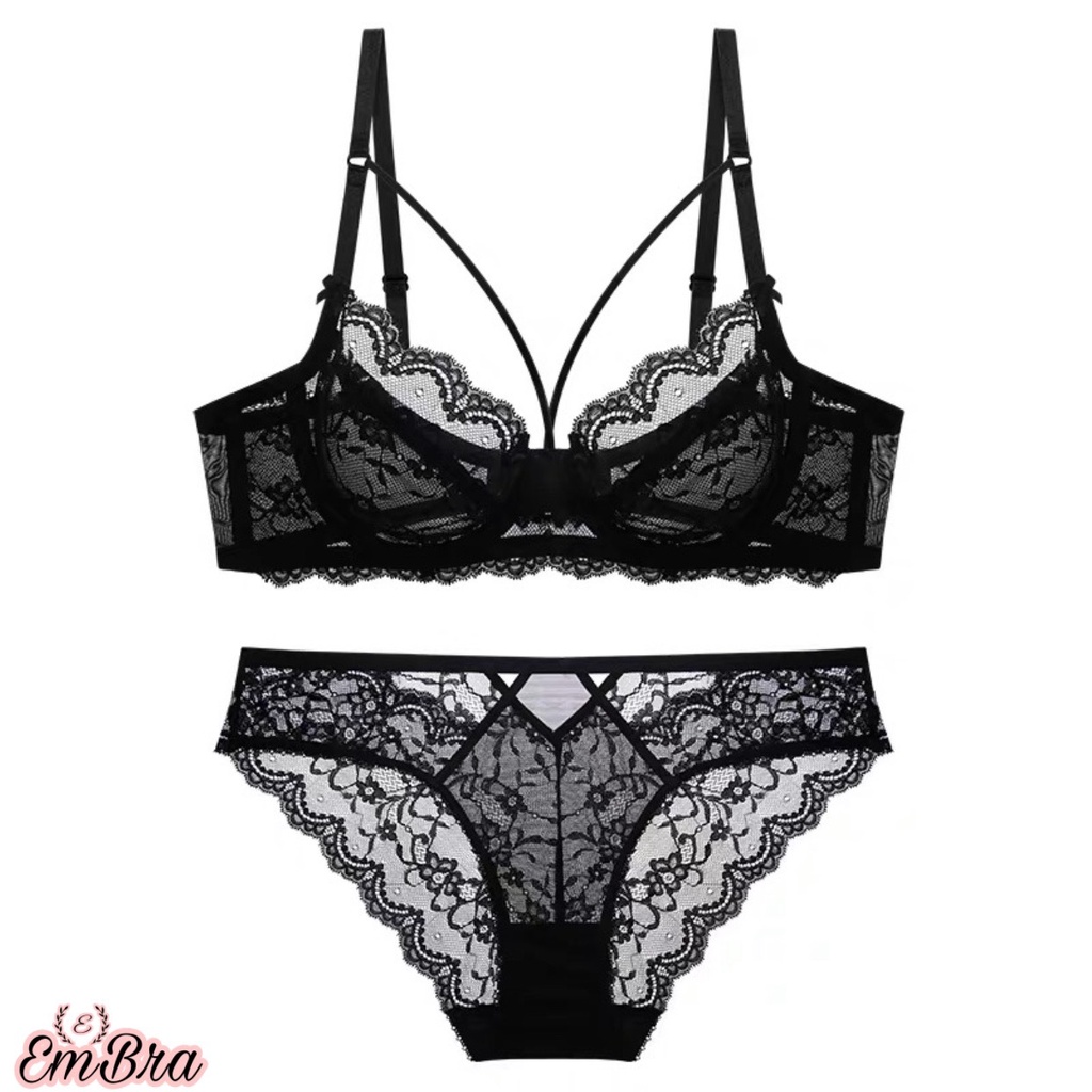 Set Đồ Lót Nội Y Ren Mỏng Có Gọng Dây Đan Ngực Sexy Mã EBB09