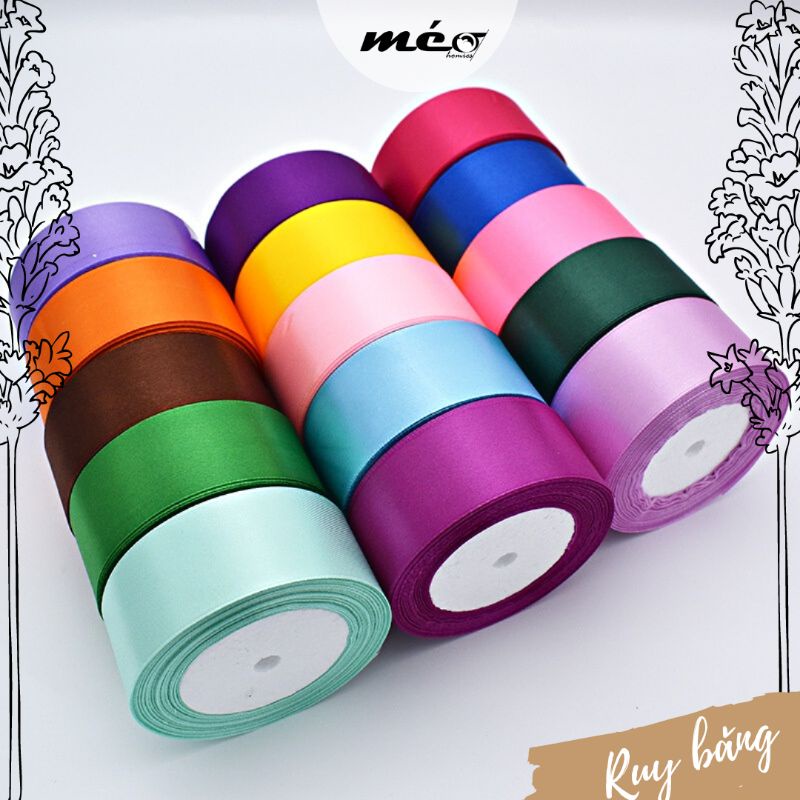 Lẻ 5 mét RUY BĂNG TRƠN nhiều màu, nhiều size làm nơ gói quà tặng, gói hoa, phụ kiện tóc, Handmade