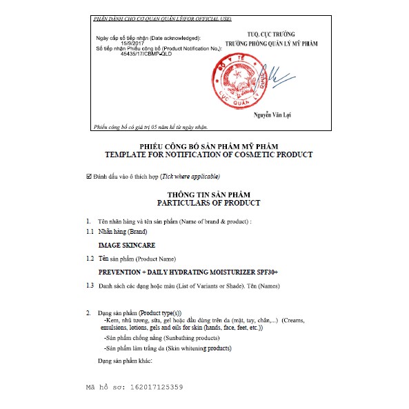 Kem chống nắng cho da khô Image Skincare PREVENTION+ Daily Hydrating Moisturizer +SPF30 7g