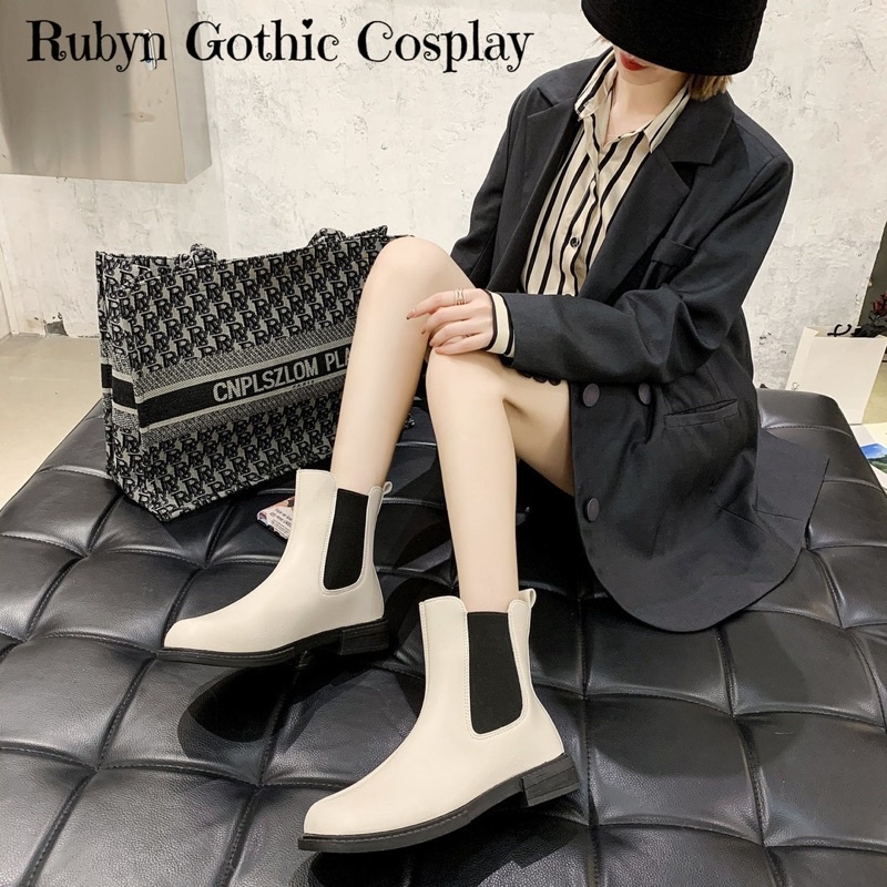 [Sẵn]Giày Boots Chelsea Cổ Lửng 2 màu trắng đen ( size: 35-40) D002