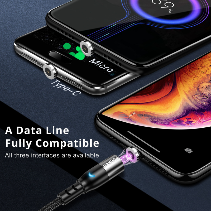 Dây Cáp Sạc Nhanh Fonken 3 Trong 1 Cho Iphone Xiaomi Samsung Micro Usb Type C Có Nam Châm