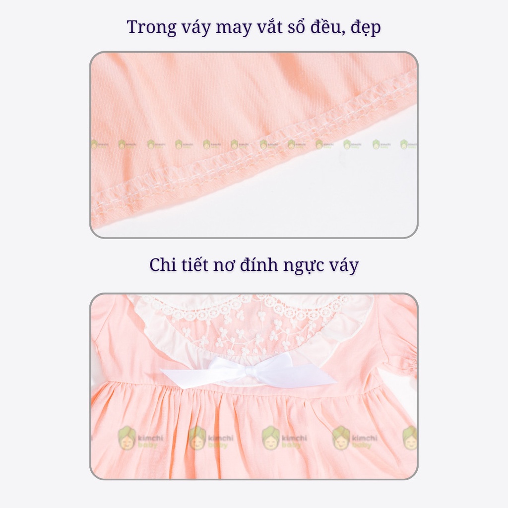 Váy Bé Gái Cổ Sen Đính Nơ Điệu Đà Dáng BabyDoll Cực Xinh, Đầm Cho Bé Mặc Hè CKV01