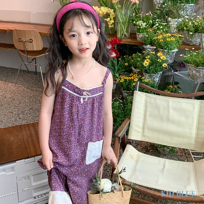 Bộ Áo Liền Quần Hai Dây Phối Ren Hoa Phong Cách Hàn Quốc Thời Trang Mùa Hè Cho