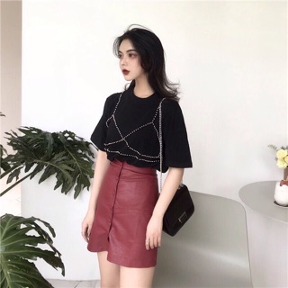 [ Hình Thật+ Hàng Có Sẵn] Set Áo Thun+Chân Váy Da Qc Cực Hot! (Có bán lẻ)