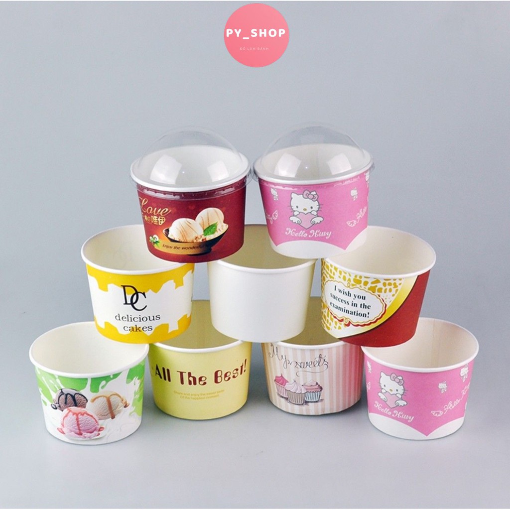 Sỉ 100 cốc cừu có nắp, cốc giấy đựng kem, cốc giấy dùng 1 lần đựng bánh kem, cupcake