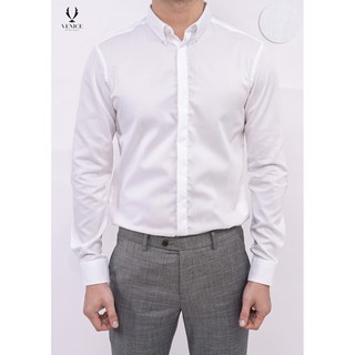 Sơ Mi Dài Tay Nam VENISCE - Màu Trắng chéo nhỏ, cúc bộ giấu khuy, Form Slim Fit, Vải Cotton
