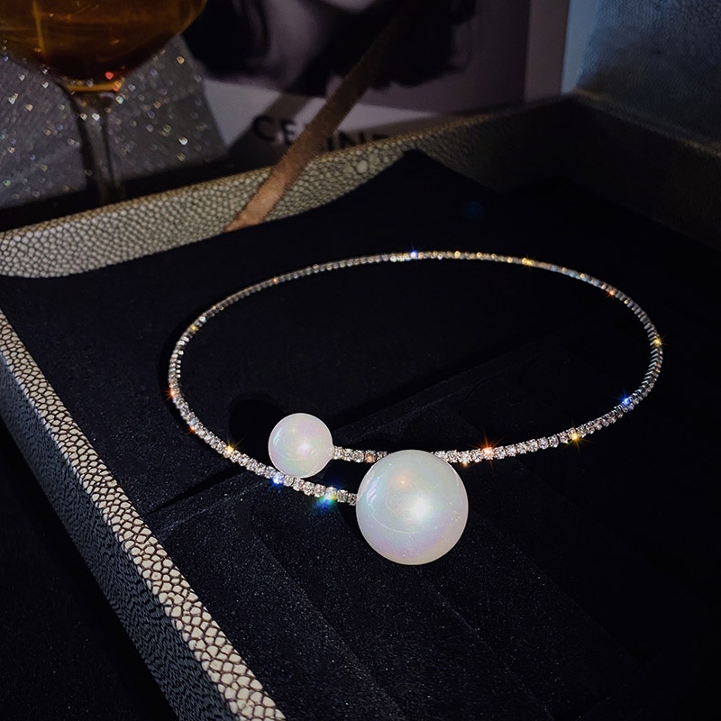 Vòng Cổ Hở Đính Ngọc Trai Và Đá Giả Kim Cương Phong Cách Hàn Quốc Mới