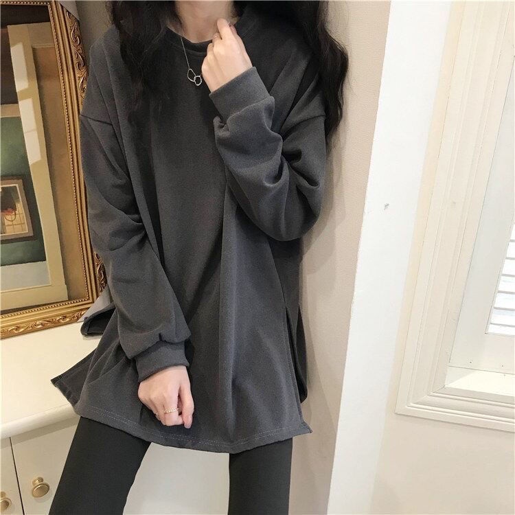 Áo Thun COZOK Tay Dài Cổ Tròn Xẻ Tà Thời Trang Dễ Phối Đồ Cho Nữ