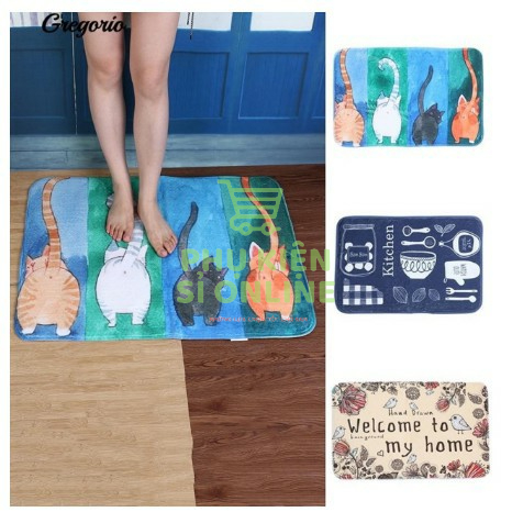 Thảm lau chân chống trơn trượt, thấm nước, in hình 3D kích thước 40x60cm Store4girls