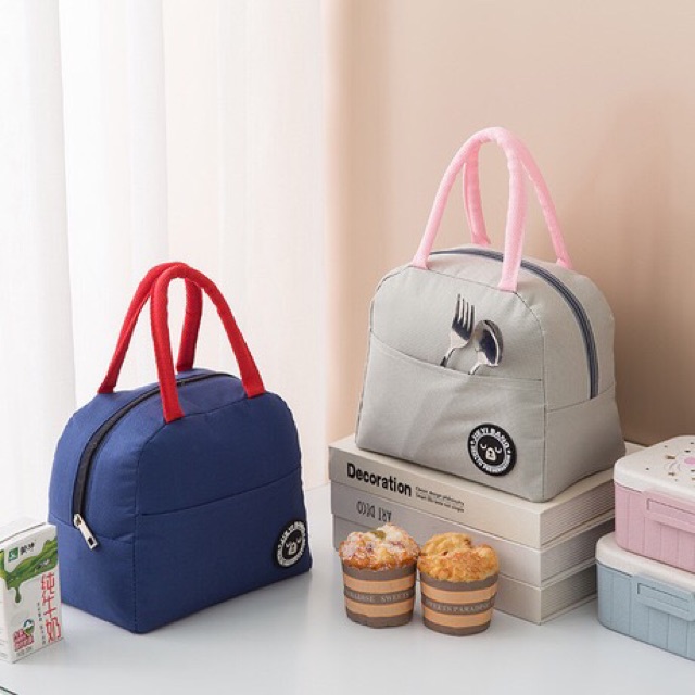 Túi đựng cơm, thức ăn giữ nhiệt 2 ngăn, chống thấm nhẹ Gấu Bag size  cm
