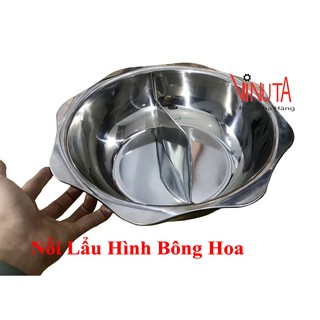 Nồi nấu lẩu inox, xoong nấu lẩu 2 ngăn (đáy) màu inox giá rẻ