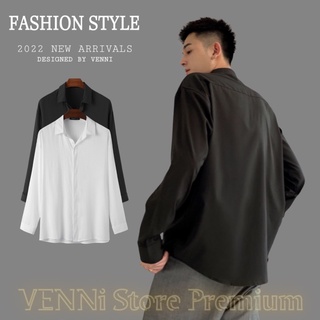 [Mã FATPBAU2 giảm 40K đơn 150K] Áo sơ mi nam nữ VENNI dài tay vải lụa giấu khuy form rộng phong cách Hàn Quốc -VN51