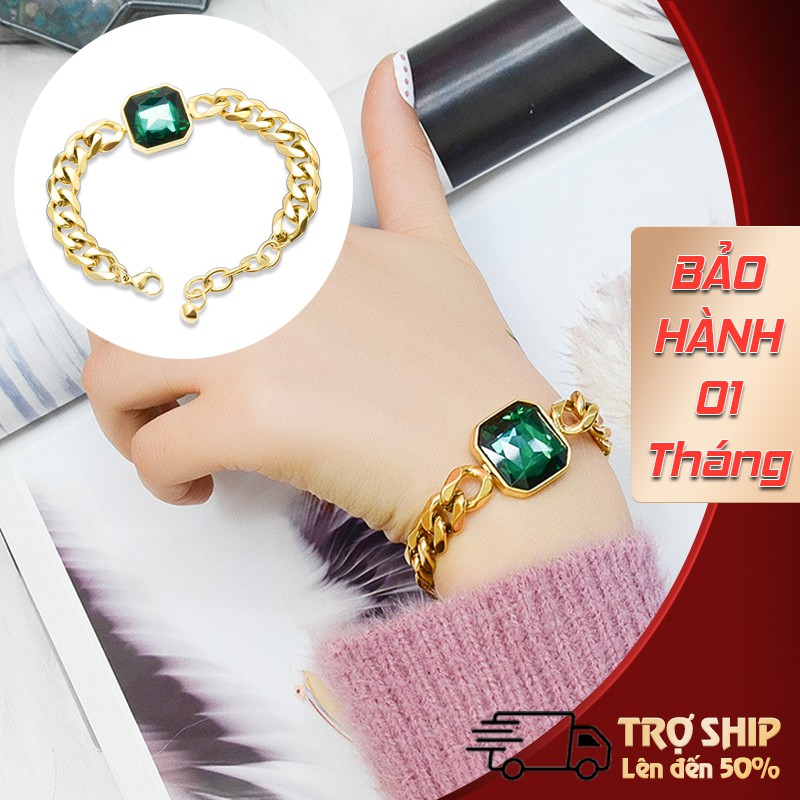 Vòng tay, lắc tay nữ bằng Thép Titan mạ vàng 18K không phai màu đính Ngọc Lục Bảo sang trọng  - Thời Trang Âu Mỹ.