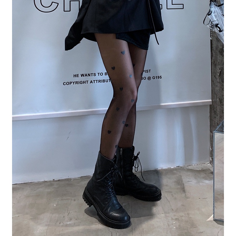 DUNEA Quần Tất Xuyên Thấu In Họa Tiết Trái Tim Gợi Cảm Dành Cho Nữ