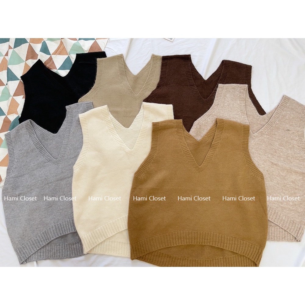 Áo gile len basic cổ V mềm mịn hàng quảng châu bảng màu Hàn quốc | BigBuy360 - bigbuy360.vn