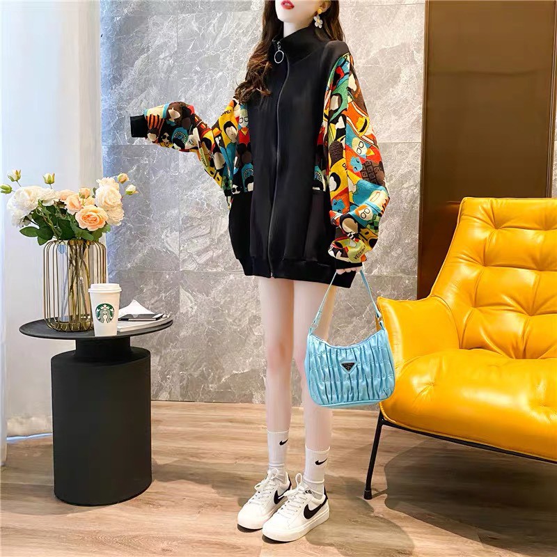 ÁO KHOÁC HOODIE DÂY KÉO TAY CÁNH DƠI PHỐI HỌA TIẾT THỔ CẨM CỰC HOT