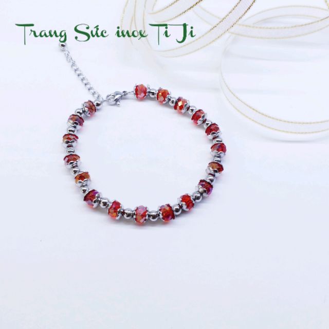 Lắc tay nữ kiểu bi kết hợp hạt pha lê lấp lánh